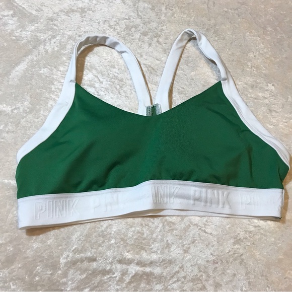 NEW Victoria’s Secret Ultimate Lightly Lined Sports Bra Green w/White Trim Gym M - Picture 2 of 11